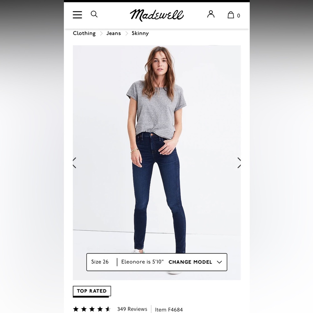 MADEWELL women’s 10” high rise slim fit blue denim jeans SIZE 28